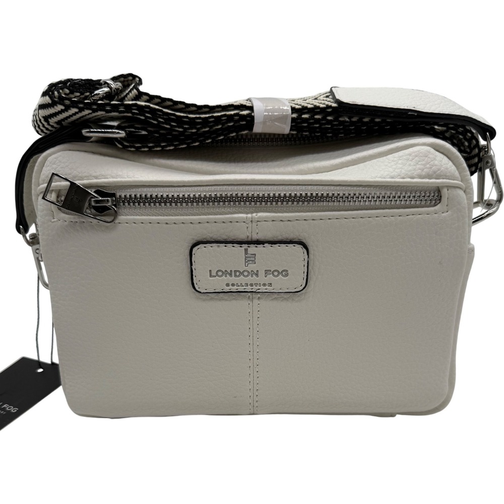 London Fog Jane Camera Crossbody Bag White Faux Leather Adjustable Strap NWT - Picture 2 of 11